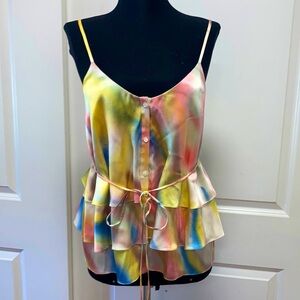7 for all mankind 100% SILK Sexy Low Cut Ruffled Tank Top Camisole Multi Color S
